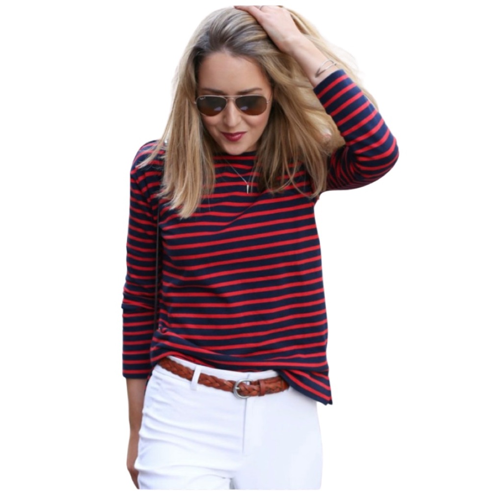 3/4 Sleeve Stripe Boatneck Top